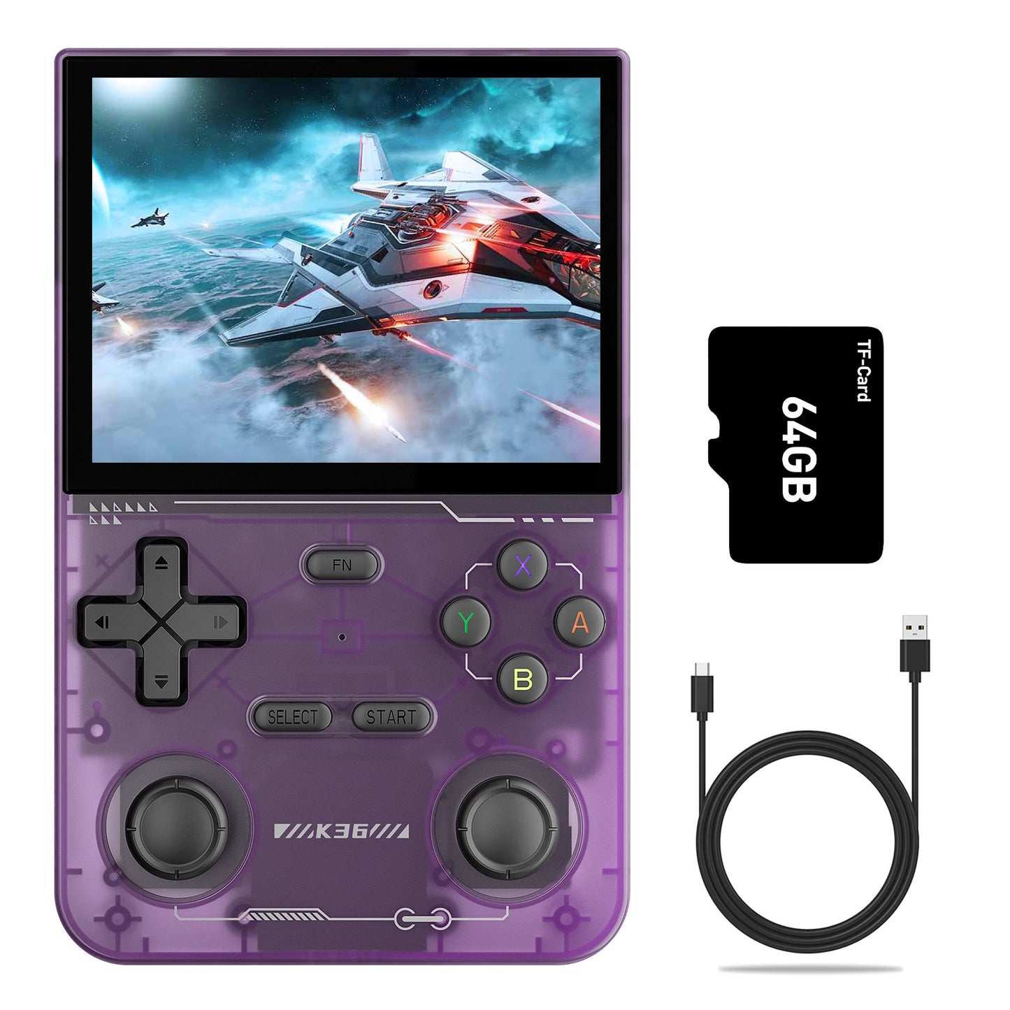 GAMINJA K36 Handheld Game Console 3.5Inch IPS 640x480 Screen Built in 64GB Simulator Games Portable Handheld Game Console