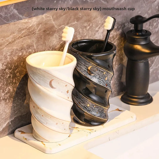 2026 New Ceramic Couple Toothbrush Cup Set Pair Creative Mouthwash Cup Bathroom Holder Home Essentials