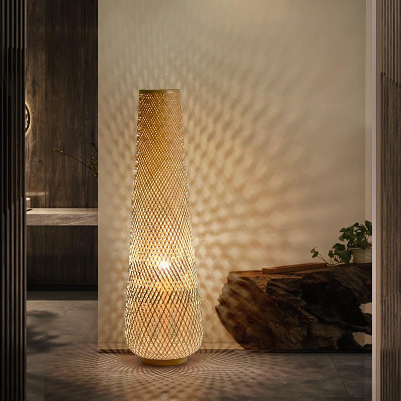 Japanese Floor Lamp for Guesthouse Bedroom, Tatami Room, Tea Room, Retro Bamboo Weave Floor Lamp, Zen Minimalist Style, Chinese Style Living Room