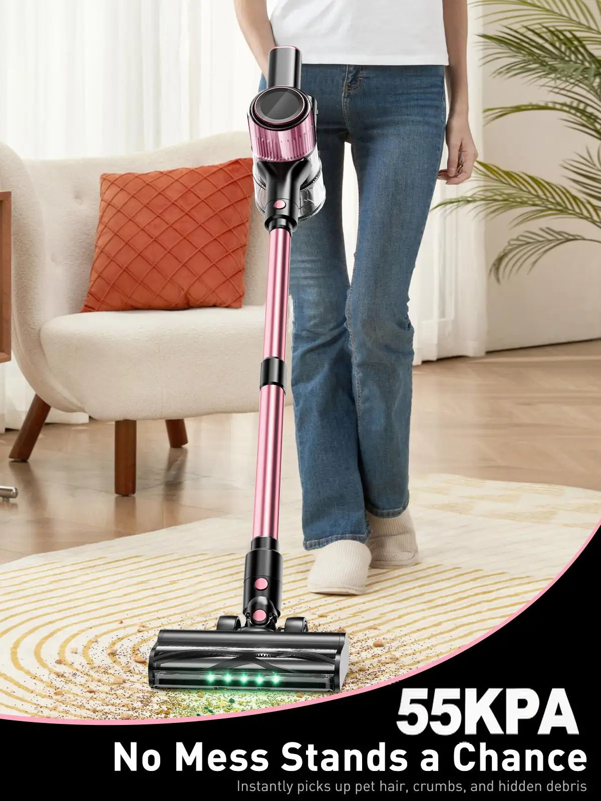 Cordless Vacuum Cleaner, 55Kpa/500W/45min 10 in 1 Powerful Stick Vacuum Cleaner for Home Pet Hair/Hard Floor/Carpet