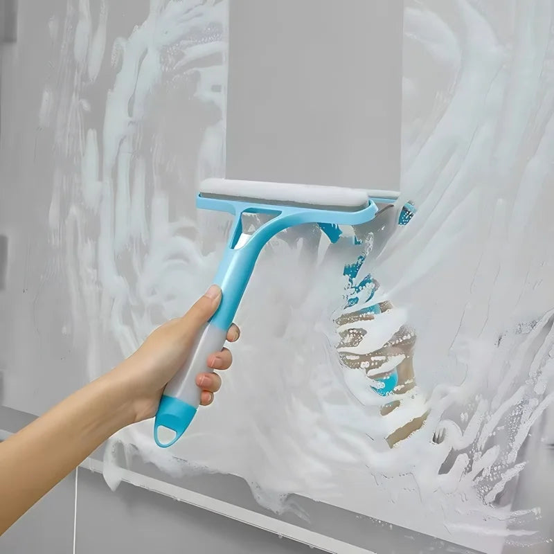 2-in-1 Sprayable Blue Glass Squeegee - Microfiber Scrub Pad & Squeegee for Car Windshields, Shower Doors & Mirrors