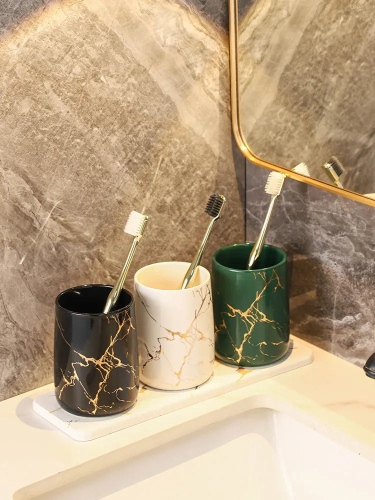 2026 New Couples Ceramic Toothbrush Cup Set Luxury High End Mouthwash Cup for Bathroom Premium Home Use