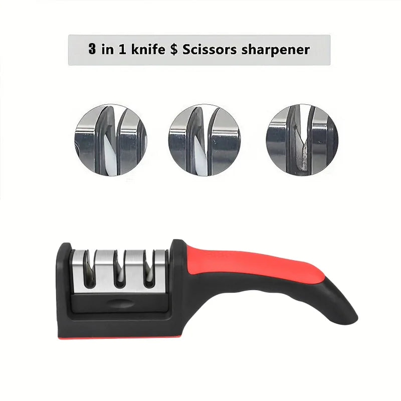 Multi-Functional Knife Sharpener - 3-Stage Quick Sharpening Tool for Kitchen Knives Scissors Fruit Knives