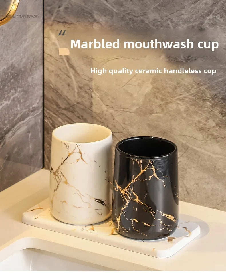 2026 New Couples Ceramic Toothbrush Cup Set Luxury High End Mouthwash Cup for Bathroom Premium Home Use