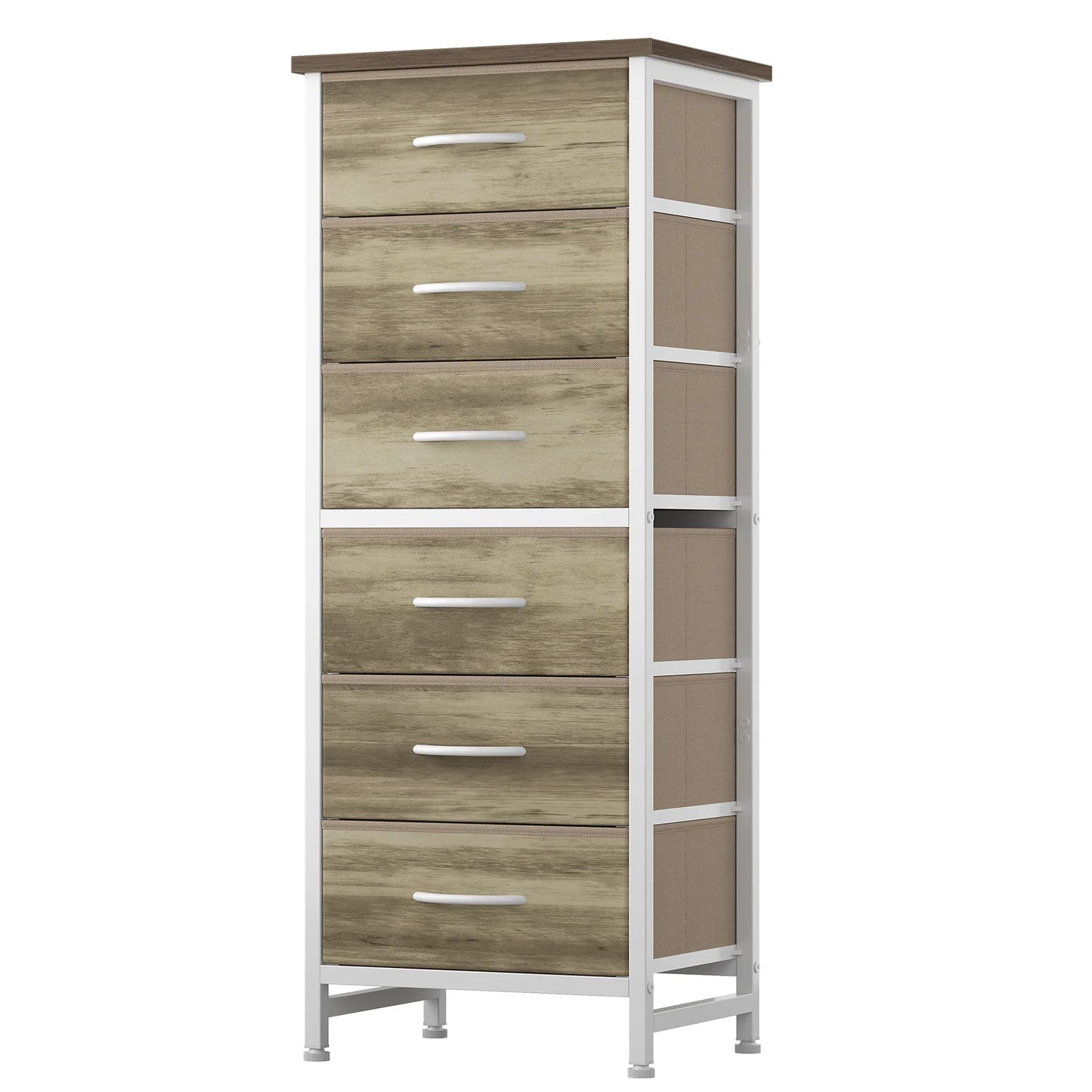 JHK Tall 6 Fabric Drawer Dresser  for Bedroom Wood Top and Metal Frame Skinny Chest of Drawers Narrow Storage Tower with Organization Furniture