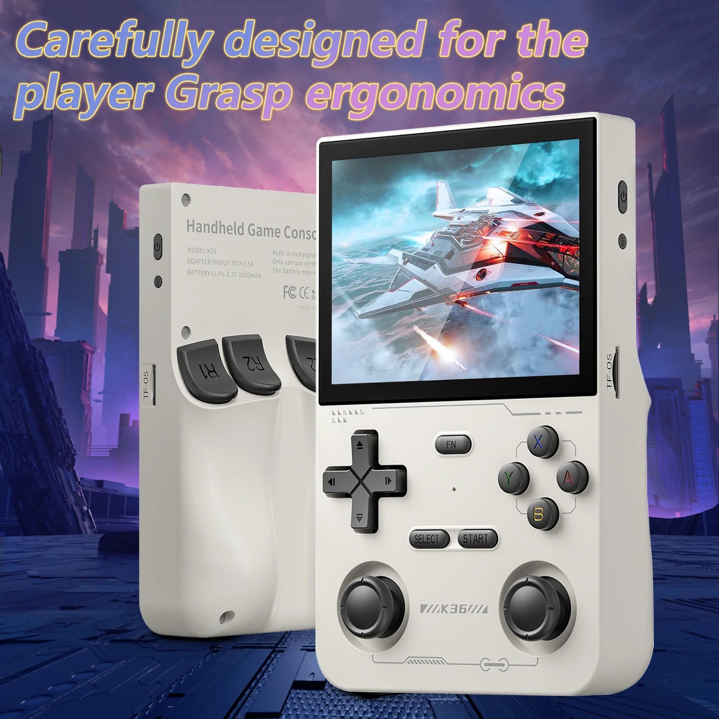 GAMINJA K36 Handheld Game Console 3.5Inch IPS 640x480 Screen Built in 64GB Simulator Games Portable Handheld Game Console