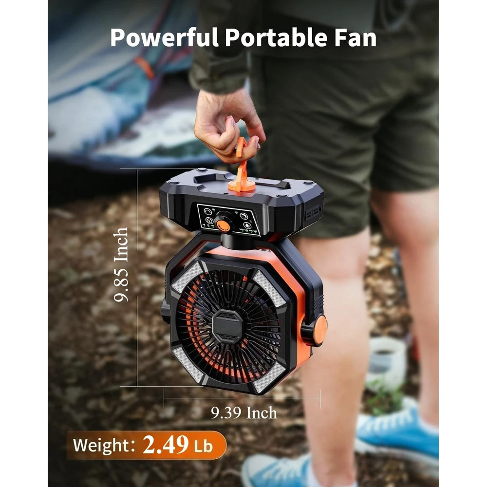 20000mAh Battery Camping Fan with 4 LED Lantern 8 Speeds Desk Fan Portable Outdoor Fan for Outdoor Camping Tent and Fishing