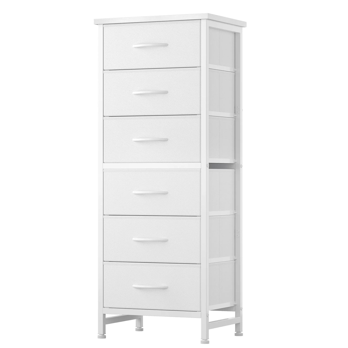 JHK Tall 6 Fabric Drawer Dresser  for Bedroom Wood Top and Metal Frame Skinny Chest of Drawers Narrow Storage Tower with Organization Furniture