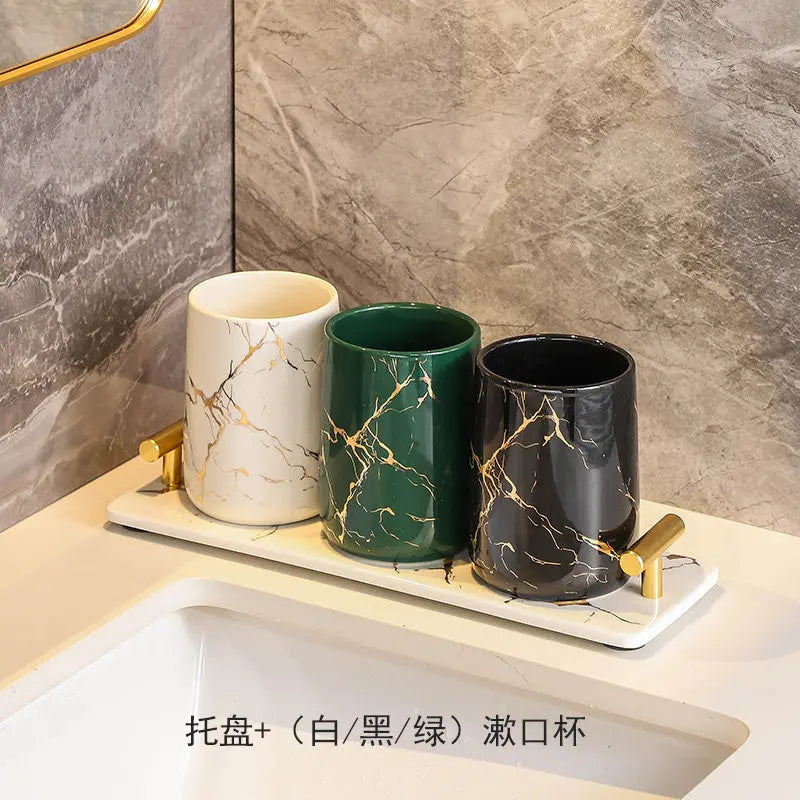 2026 New Couples Ceramic Toothbrush Cup Set Luxury High End Mouthwash Cup for Bathroom Premium Home Use