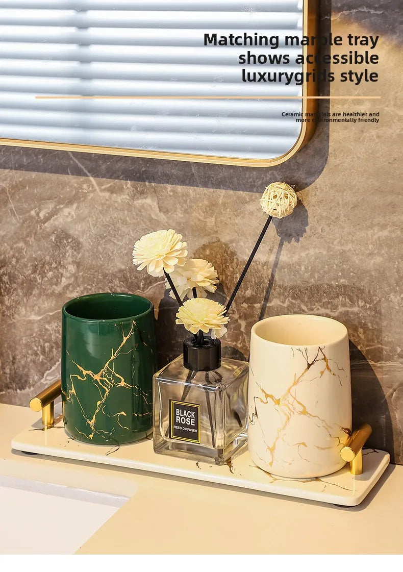 2026 New Couples Ceramic Toothbrush Cup Set Luxury High End Mouthwash Cup for Bathroom Premium Home Use