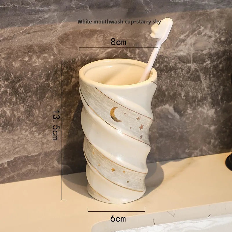 2026 New Ceramic Couple Toothbrush Cup Set Pair Creative Mouthwash Cup Bathroom Holder Home Essentials