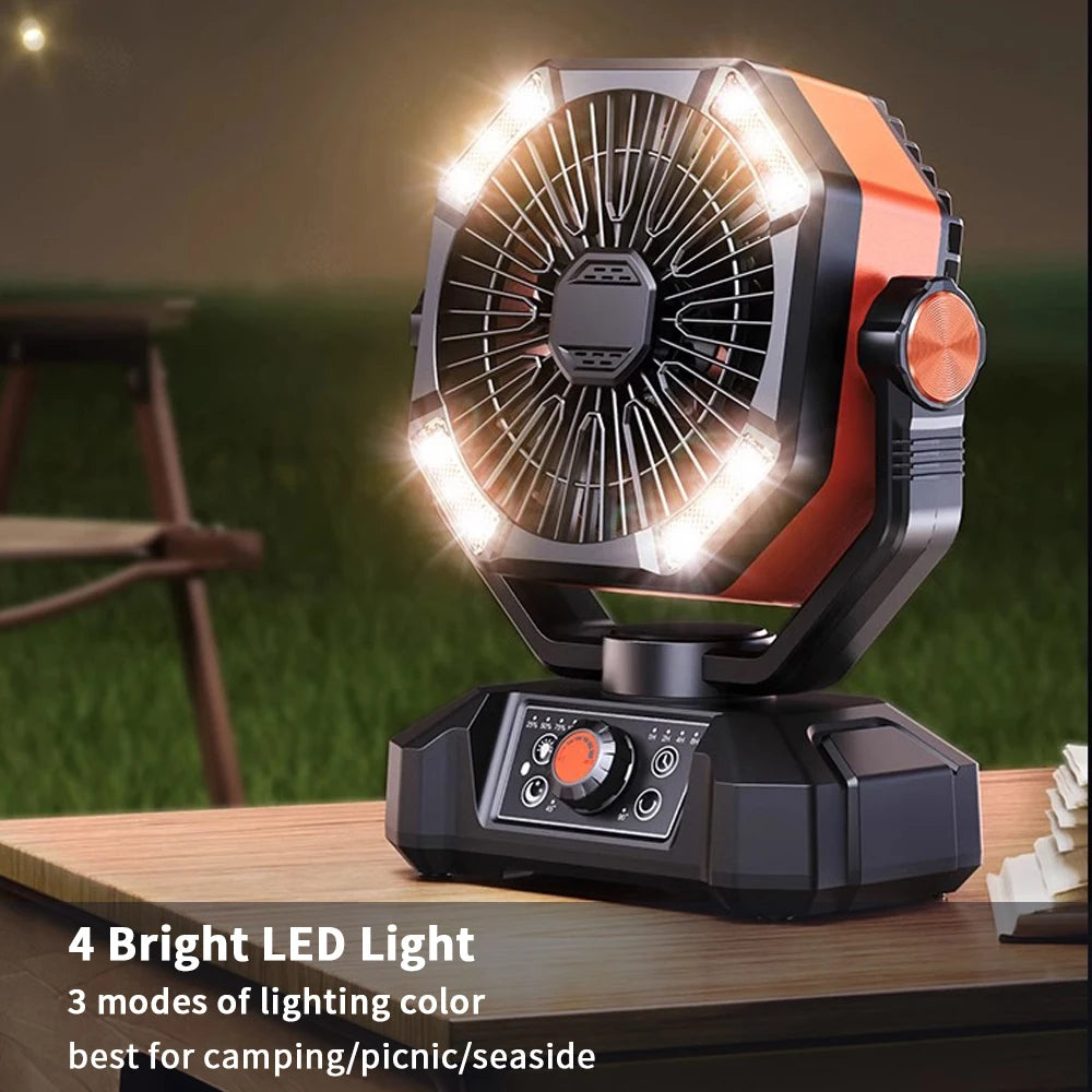20000mAh Battery Camping Fan with 4 LED Lantern 8 Speeds Desk Fan Portable Outdoor Fan for Outdoor Camping Tent and Fishing