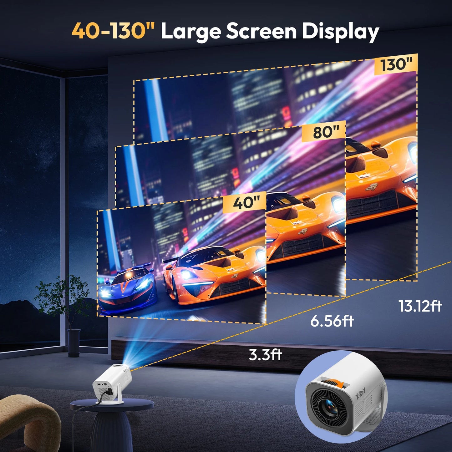 Xgody Gimbal 3 Pro Projector 4K Wifi6 Android Mini Beamer 300 Ansi Dual Wifi Bt5.4 1280*720P Home Theater Outdoor Portable
