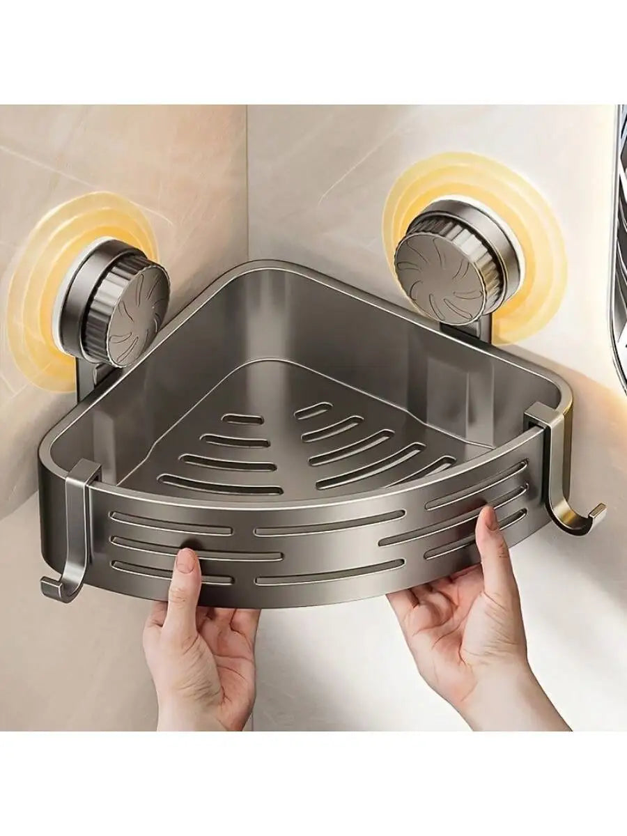 Shower Wall Storage Basket,Suction Mount No Drilling,Rustproof Aluminum, 4-Layer Protection,for Corner Space, Includes Towel Bar
