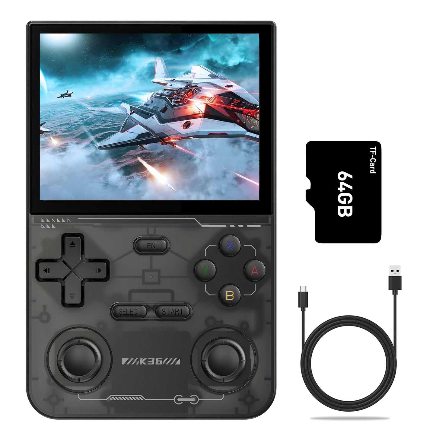GAMINJA K36 Handheld Game Console 3.5Inch IPS 640x480 Screen Built in 64GB Simulator Games Portable Handheld Game Console