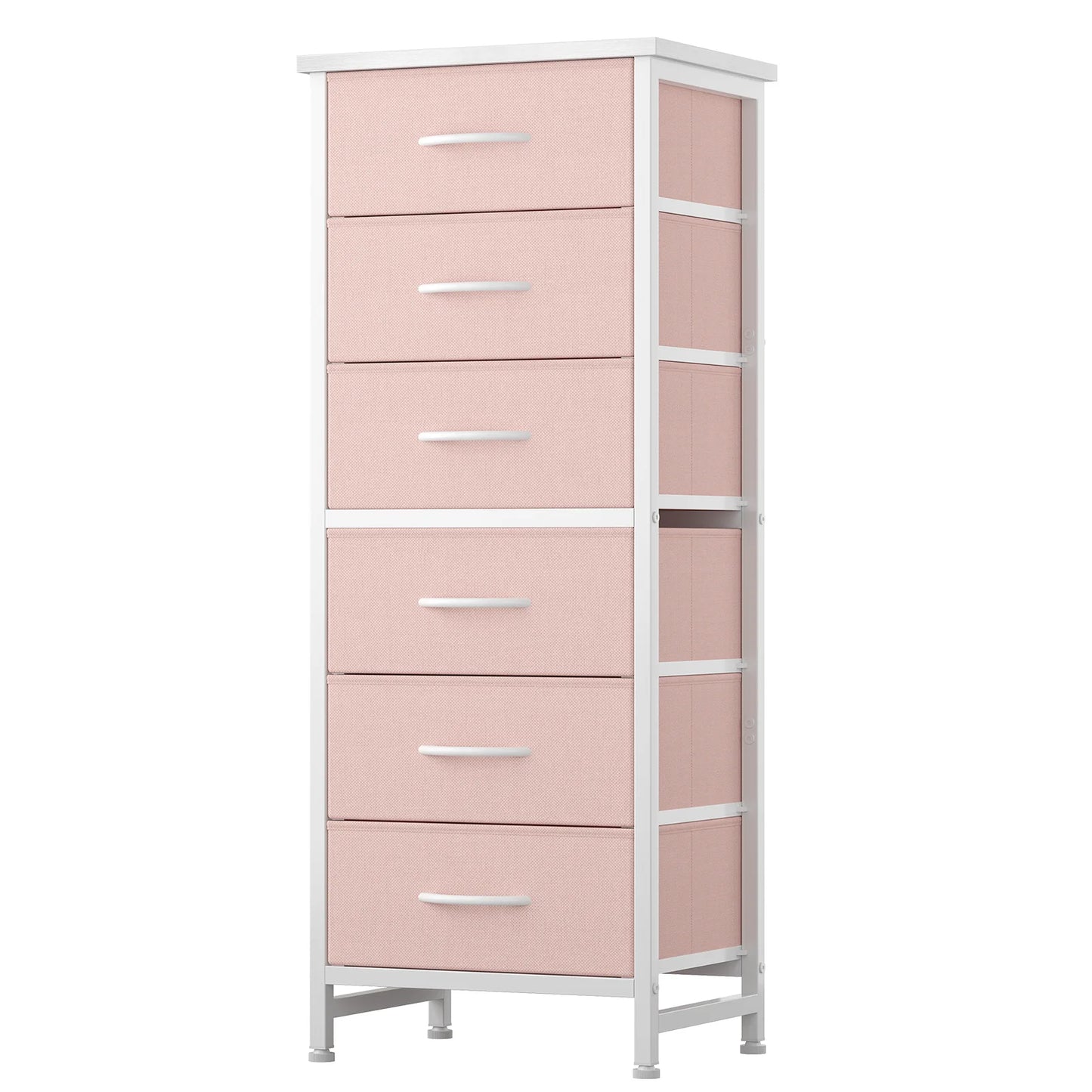JHK Tall 6 Fabric Drawer Dresser  for Bedroom Wood Top and Metal Frame Skinny Chest of Drawers Narrow Storage Tower with Organization Furniture