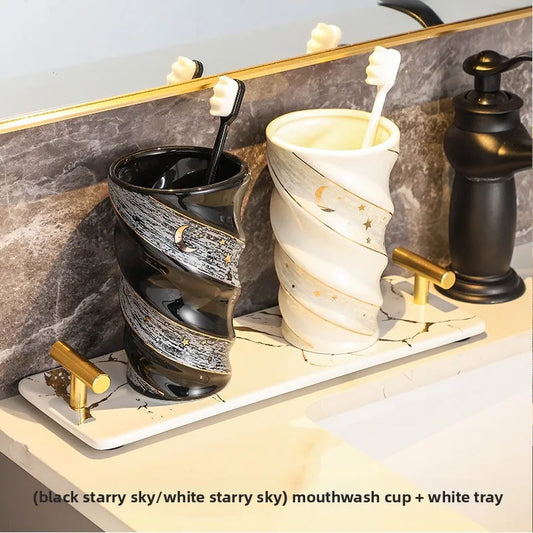 2026 New Ceramic Couple Toothbrush Cup Set Pair Creative Mouthwash Cup Bathroom Holder Home Essentials