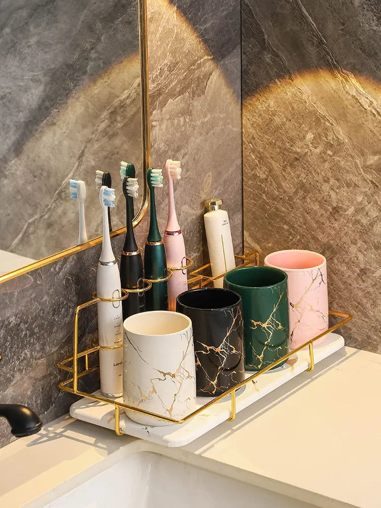 2026 New Couples Ceramic Toothbrush Cup Set Luxury High End Mouthwash Cup for Bathroom Premium Home Use