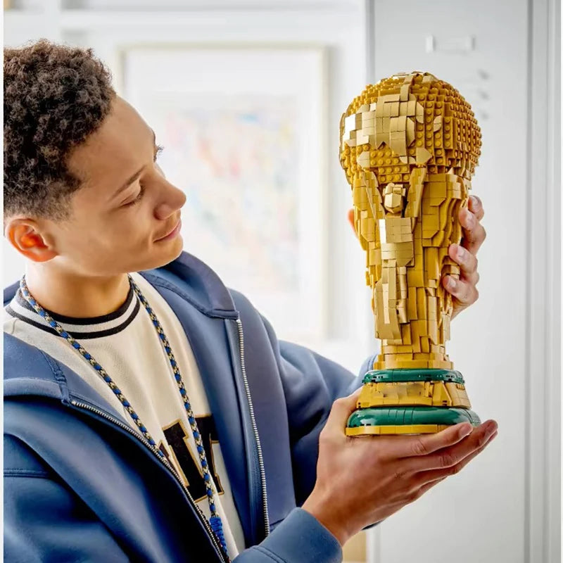 2026 New 43020 DIY  Soccer Football Trophy Assembly Model Collectible Desktop Birthday Party Toy  Gift for Kids Boys Home Decor