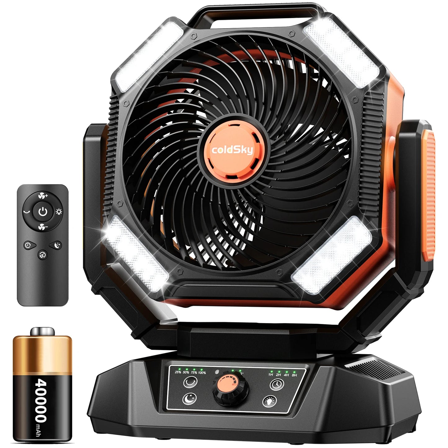 20000mAh Battery Camping Fan with 4 LED Lantern 8 Speeds Desk Fan Portable Outdoor Fan for Outdoor Camping Tent and Fishing