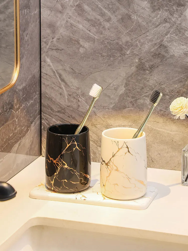 2026 New Couples Ceramic Toothbrush Cup Set Luxury High End Mouthwash Cup for Bathroom Premium Home Use